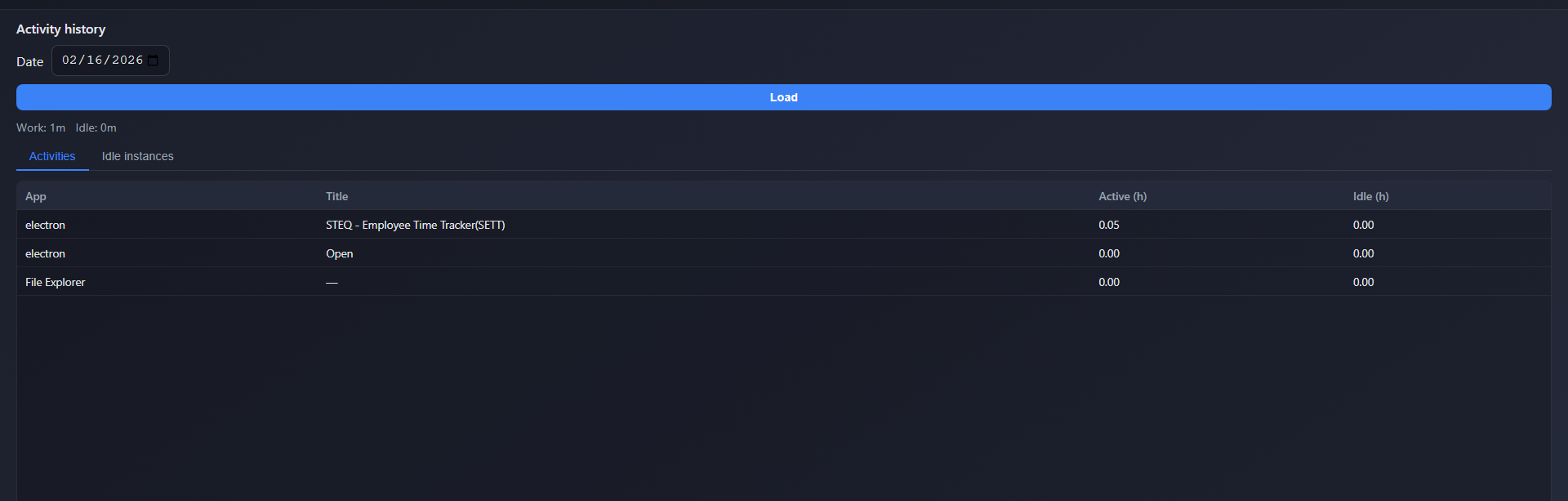 Activity history – Activities tab