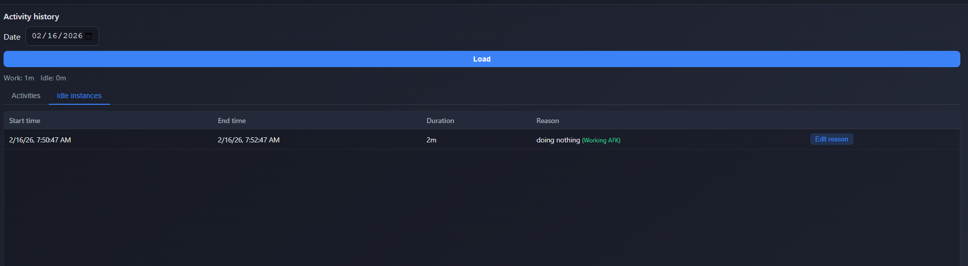 Activity history – Idle instances tab